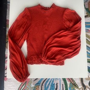 Olivaceous | Orange Puff Sleeve Blouse